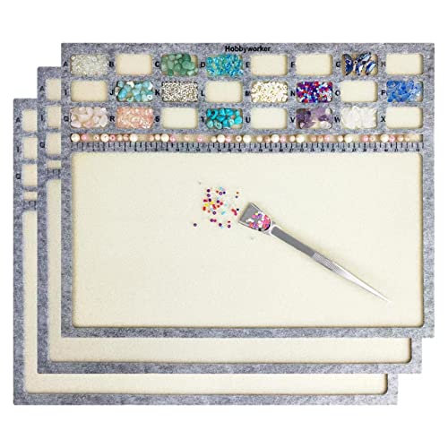 hobbyworker The Bead Mat,Soft Perfect Stable,Surface Flocking with  Centimeter Scale 3 Pcs Set(L) and Stainless Steel Handy Tweezers with Scoop  for Jewelry Making Beading Supplies